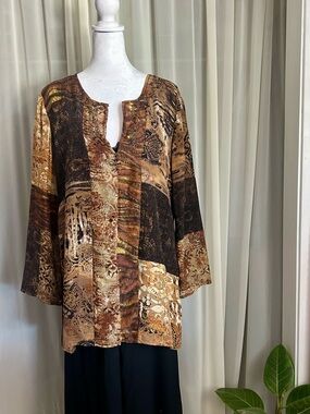 Brown Patchwork silk Tunic Top
